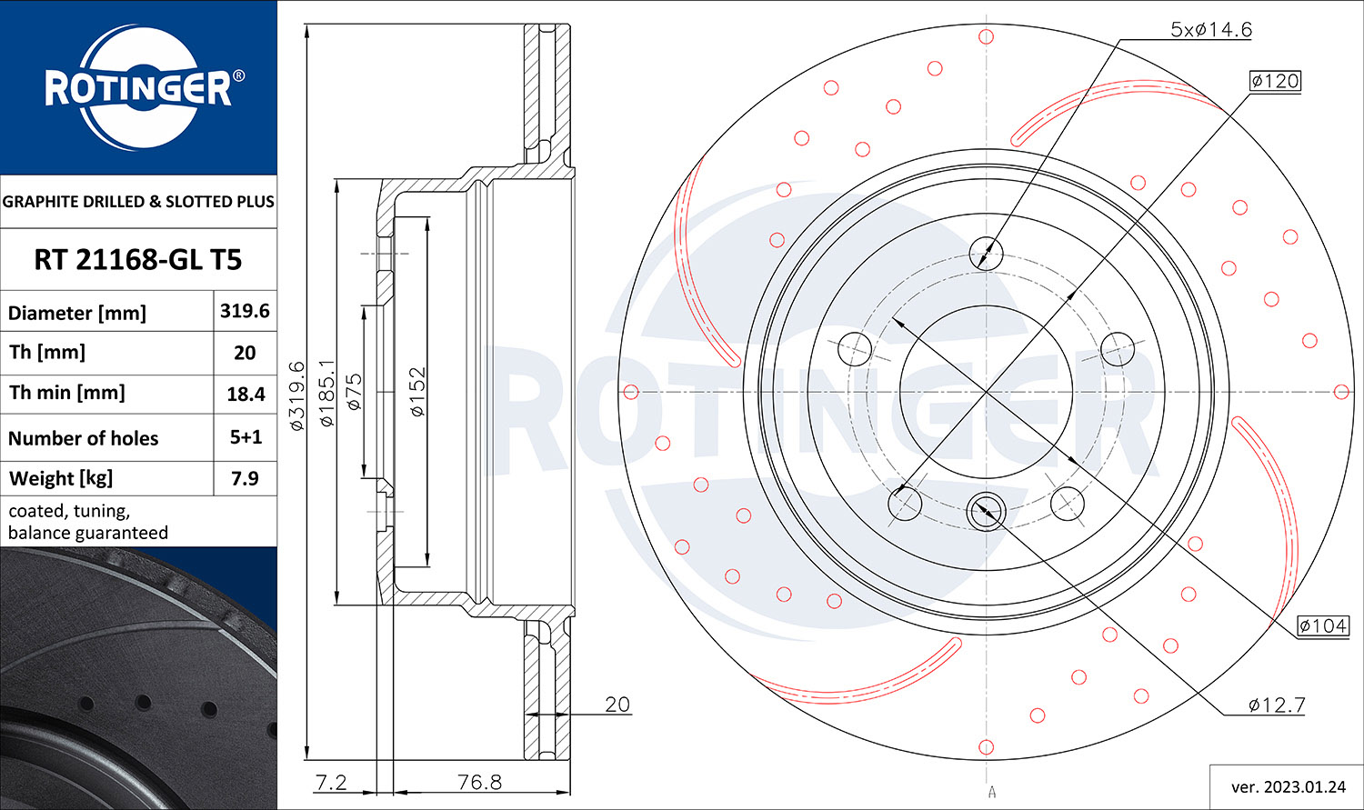 ROTINGER Féktárcsa, mind RT21168-GLT5_ROT